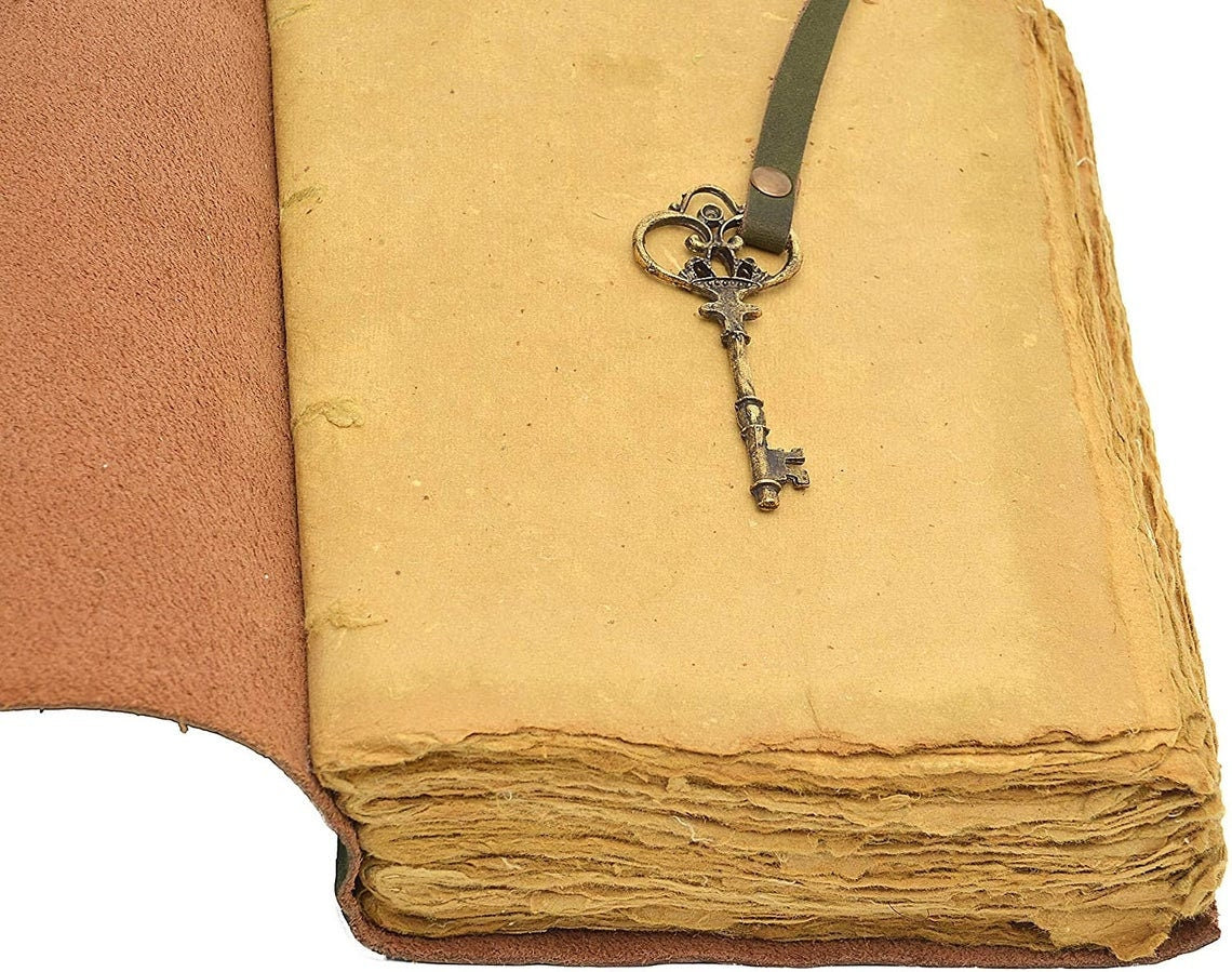 Green soft RUSTIC Leather Diary with key Handmade DECKLE EDGE paper/journal/Notebook-Unlined Paper-travel diary- 8X6"Planner/Art Sketch book