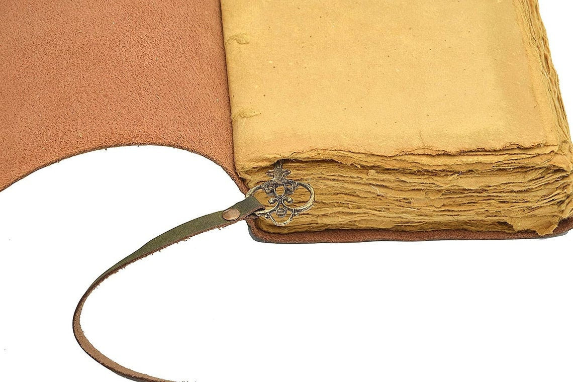 Green soft RUSTIC Leather Diary with key Handmade DECKLE EDGE paper/journal/Notebook-Unlined Paper-travel diary- 8X6"Planner/Art Sketch book