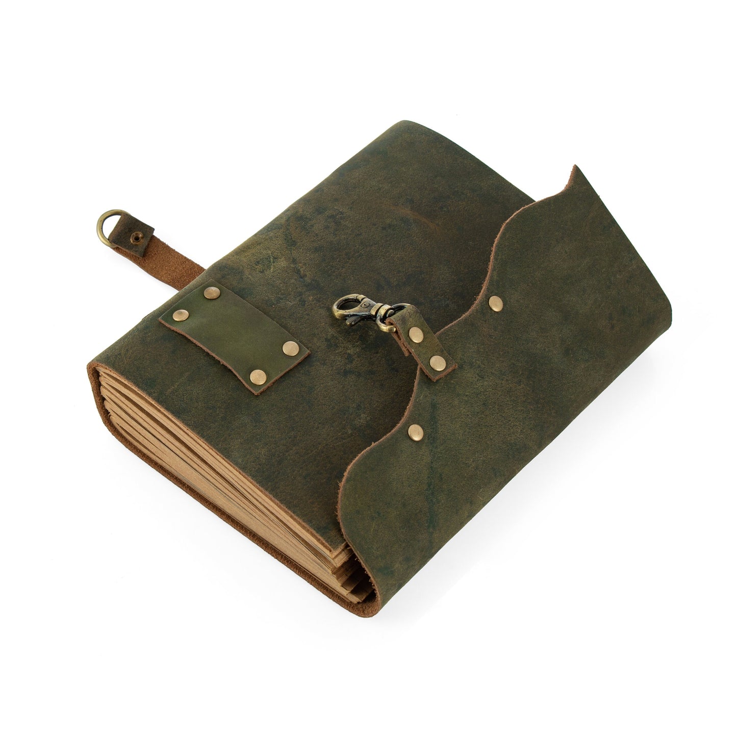 Green Leather Journal Craft paper with Buckle Writing Notebook Antique Leather Bound Daily Notepad for Men + Women,Travel diary Planner