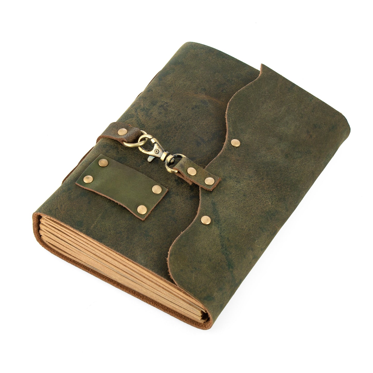 Green Leather Journal Craft paper with Buckle Writing Notebook Antique Leather Bound Daily Notepad for Men + Women,Travel diary Planner