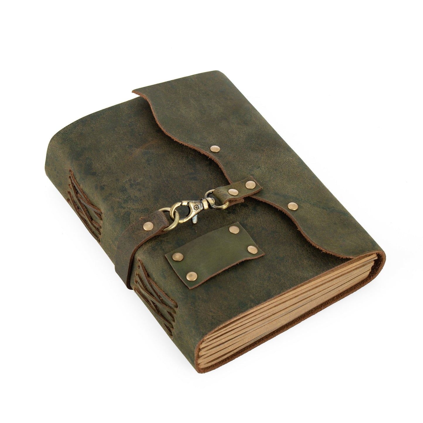 Green Leather Journal Craft paper with Buckle Writing Notebook Antique Leather Bound Daily Notepad for Men + Women,Travel diary Planner