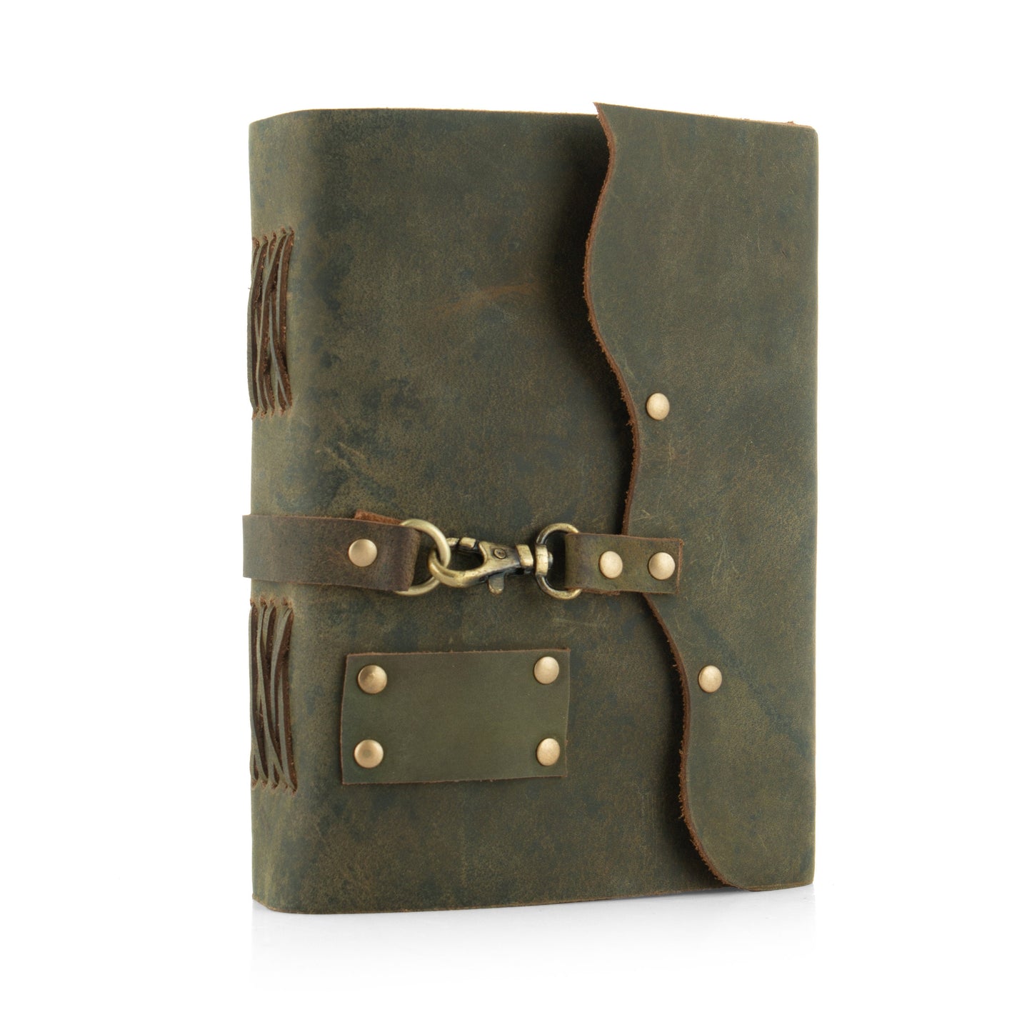 Green Leather Journal Craft paper with Buckle Writing Notebook Antique Leather Bound Daily Notepad for Men + Women,Travel diary Planner