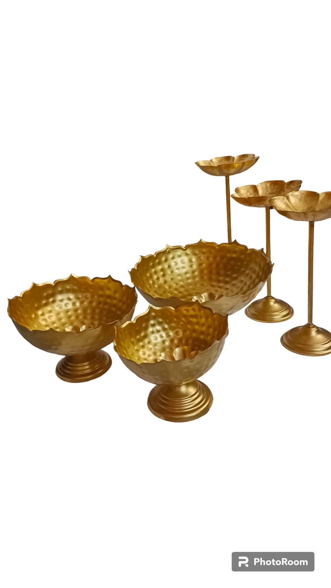 Diwali Decorative Iron Taj Urli/Urali/Urli with bowl/urli with stand/Uruli set/Decorative Bowl/Pooja/wedding/CHRISTMAS/DIWALI GIFT/Home Decor 9pc, Golden, TajUrliSet_9pc