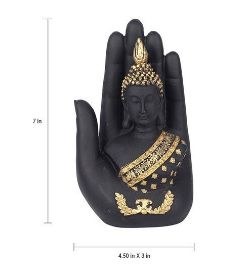 GIFT Palm buddha Black Golden Handcrafted Antique Blessing Buddha Idol Statue polyresin - 18 cm home/office/table decor