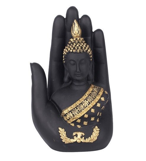 GIFT Palm buddha Black Golden Handcrafted Antique Blessing Buddha Idol Statue polyresin - 18 cm home/office/table decor