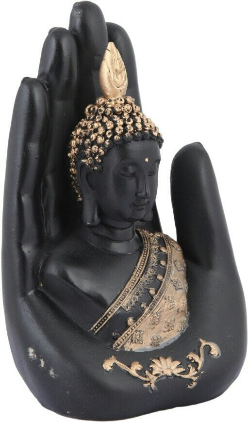 GIFT Palm buddha Black Golden Handcrafted Antique Blessing Buddha Idol Statue polyresin - 18 cm home/office/table decor