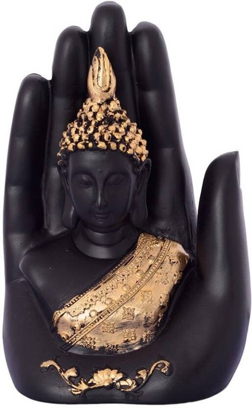 GIFT Palm buddha Black Golden Handcrafted Antique Blessing Buddha Idol Statue polyresin - 18 cm home/office/table decor