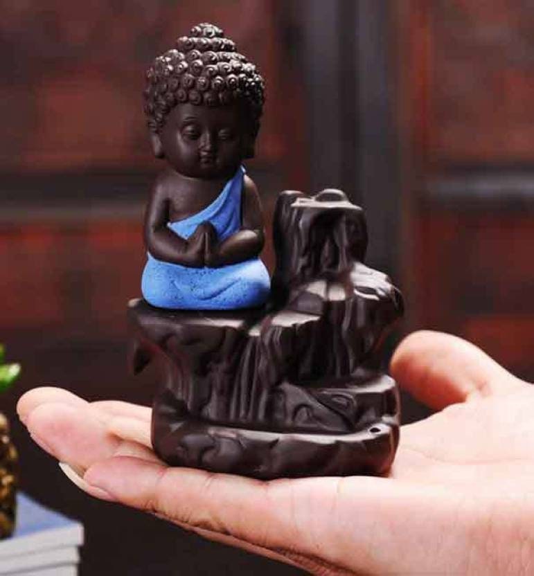 GIFT Lord buddha little baby monk buddha fragrance holder Smoke Backflow Cone Incense Holder 10 Free Cones/home decor