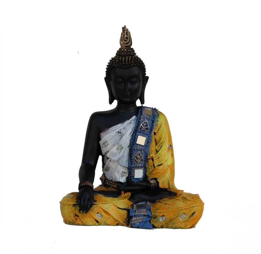 GIFT Lord Buddha feng-shui Handcrafted Meditating Buddha Figurine Decorative Showpiece Home/ table decor-(Polyresin,Yellow,Black)