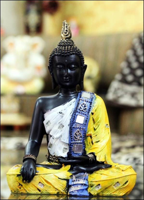 GIFT Lord Buddha feng-shui Handcrafted Meditating Buddha Figurine Decorative Showpiece Home/ table decor-(Polyresin,Yellow,Black)