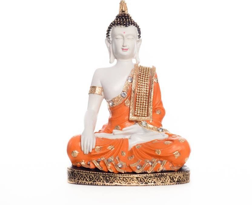 Christmas GIFT Lord  buddha Fengshui Handcrafted Meditating Polyresin Buddha idol/Buddha Statue Yoga Room-27 cm(Orange) Indian-Home decor