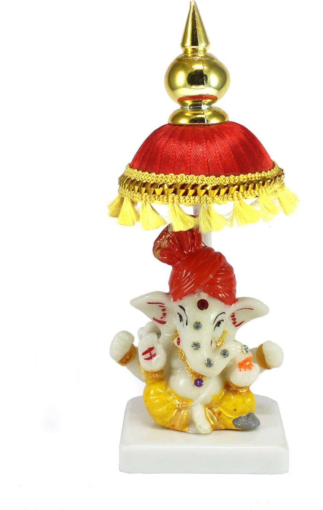 GIFT Lord Ganesha with chatri-car -dashboard/temple decorative showpiece Home/table decor(18cm,polyresin) house warming Gift India