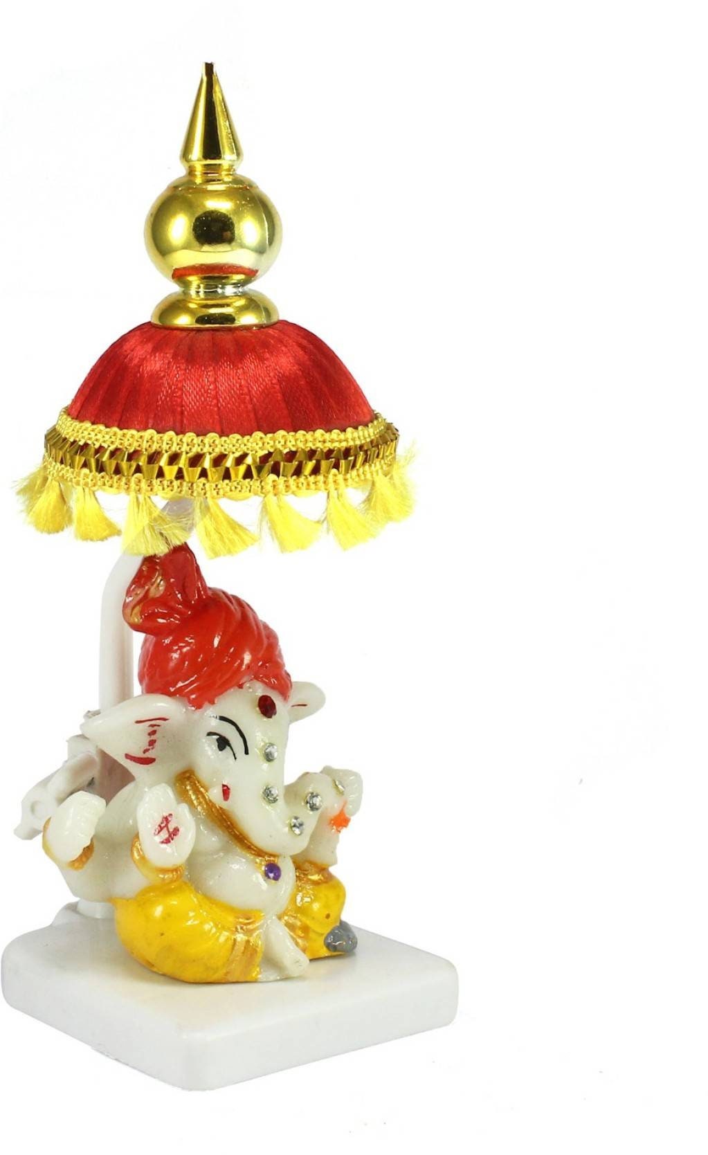 GIFT Lord Ganesha with chatri-car -dashboard/temple decorative showpiece Home/table decor(18cm,polyresin) house warming Gift India