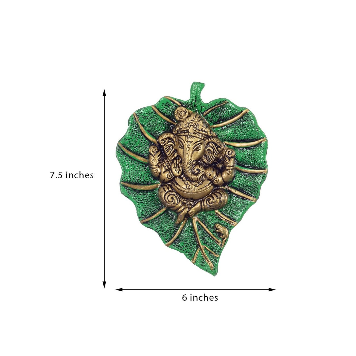 Wall hanging Lord Ganesha on Leaf Yoga Meditation Home decor, Decorative Showpiece-15.24 cm(Aluminium,Silver,Green) house warming Gift India