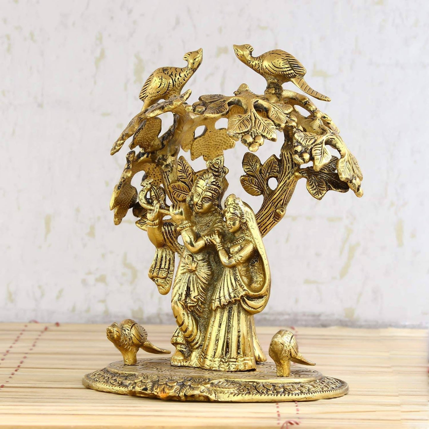 GIFT Radha Krishna Standing Under Tree&#39; Showpiece (Metal, 16 cm x 20 cm, Golden