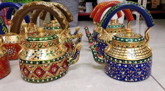 Indian Handmade Decorative tea pot boho Hand-Painted Multicolor Tea Kettle coffee pot  tea maker kitchen dining home decor housewarming gift