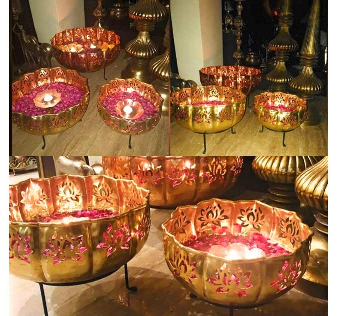 Lotus Urli/Urali/Iron urli with bowl/urli with stand/Uruli set/Christmas/Pooja/wedding Gift/CHRISTMAS/DIWALI GIFT/Home Decoration 13 Pc