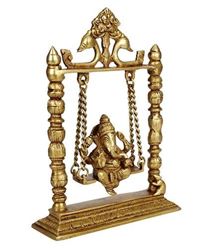 GIFT Indian Lord Ganesha on Jhoola Decorative Showpiece-(metal),House warming gift, Pooja gift/wedding gift/table decor