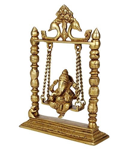 GIFT Indian Lord Ganesha on Jhoola Decorative Showpiece-(metal),House warming gift, Pooja gift/wedding gift/table decor