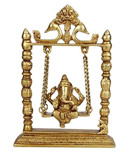 GIFT Indian Lord Ganesha on Jhoola Decorative Showpiece-(metal),House warming gift, Pooja gift/wedding gift/table decor