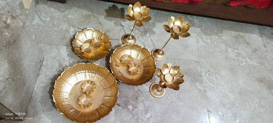 Diwali Gift Taj urli set Floating Flower/Urli set/urli with bowl/3 urli/3stand/5-3&quot;Diya-Event/festival/wedding/Diwali/Christmas decoration