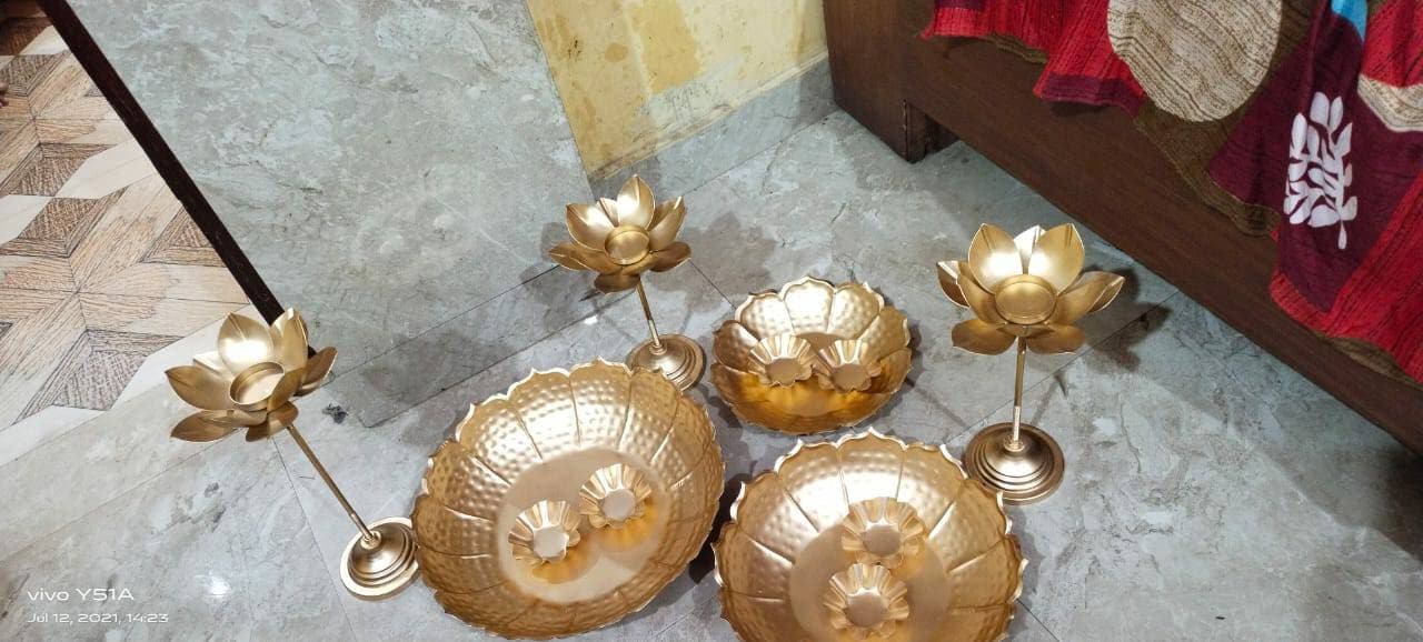 Diwali Gift Taj urli set Floating Flower/Urli set/urli with bowl/3 urli/3stand/5-3&quot;Diya-Event/festival/wedding/Diwali/Christmas decoration