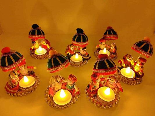 CHRISTMAS Gift Decoration Umbrella Couple Puppet T Light Candle Home Decor,Diwali Gift T light Candle Festival/ wedding/christmas Decoration