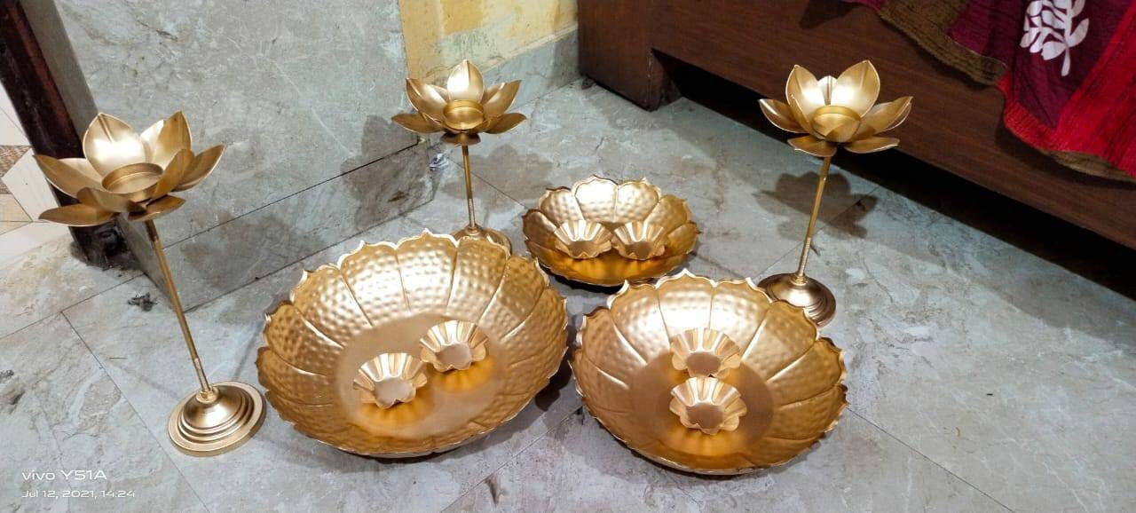 Diwali Gift Taj urli set Floating Flower/Urli set/urli with bowl/3 urli/3stand/5-3&quot;Diya-Event/festival/wedding/Diwali/Christmas decoration