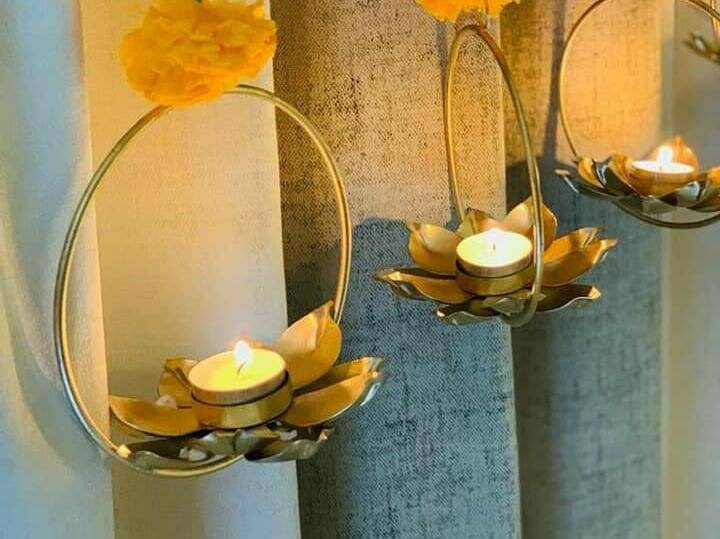 Iron Lotus Ring Pot Tea Light Holder,DIWALI diya,Candle Holder,Tealight Holder/CHRISTMAS GIFT/Diwali Gift/Diwali/wedding Decoration-4 pc set