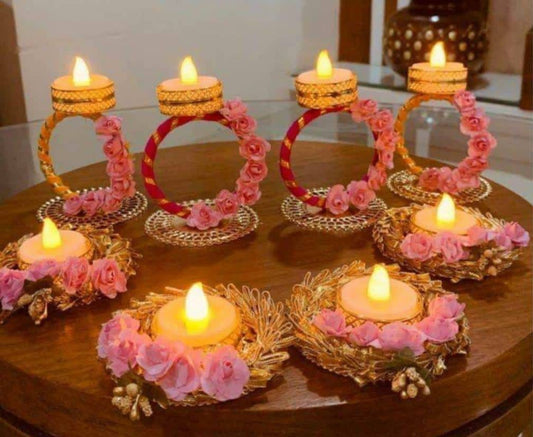 Diwali Tea Light Holder/Candle Holder/CHRISTMAS/Diwali Gift/Festival/ wedding Decoration:8 pc Rangoli Set- 4pc Standing,4pc bangle Tea Light