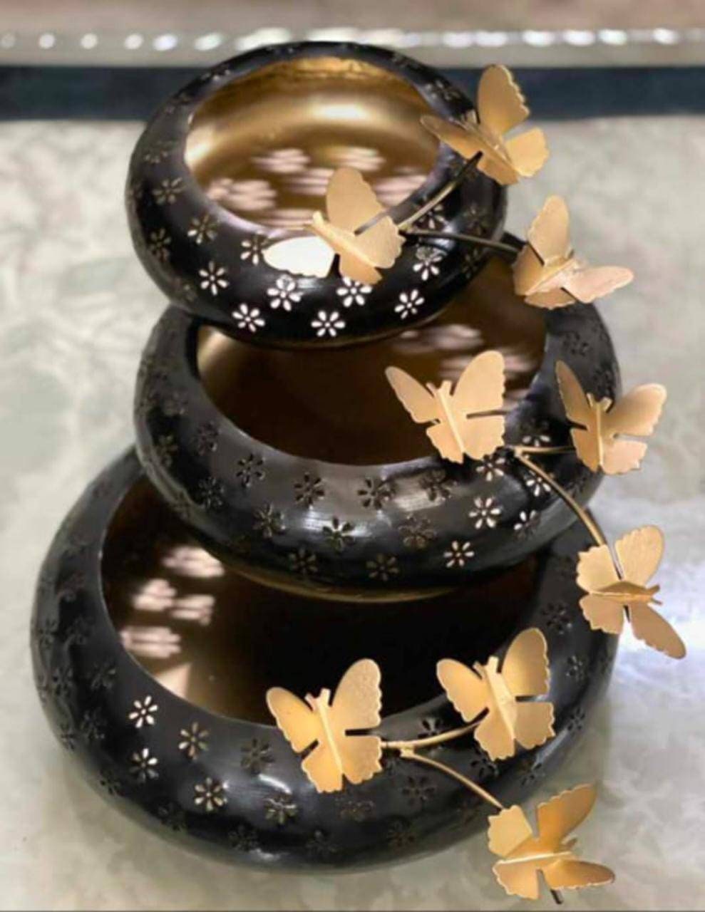 Butterfly URLI for Floating Flower/Candle Festive Decor Set of 3 -pc urli Size: 14, 11,9 inches -Event/wedding/Diwali/Christmas decoration