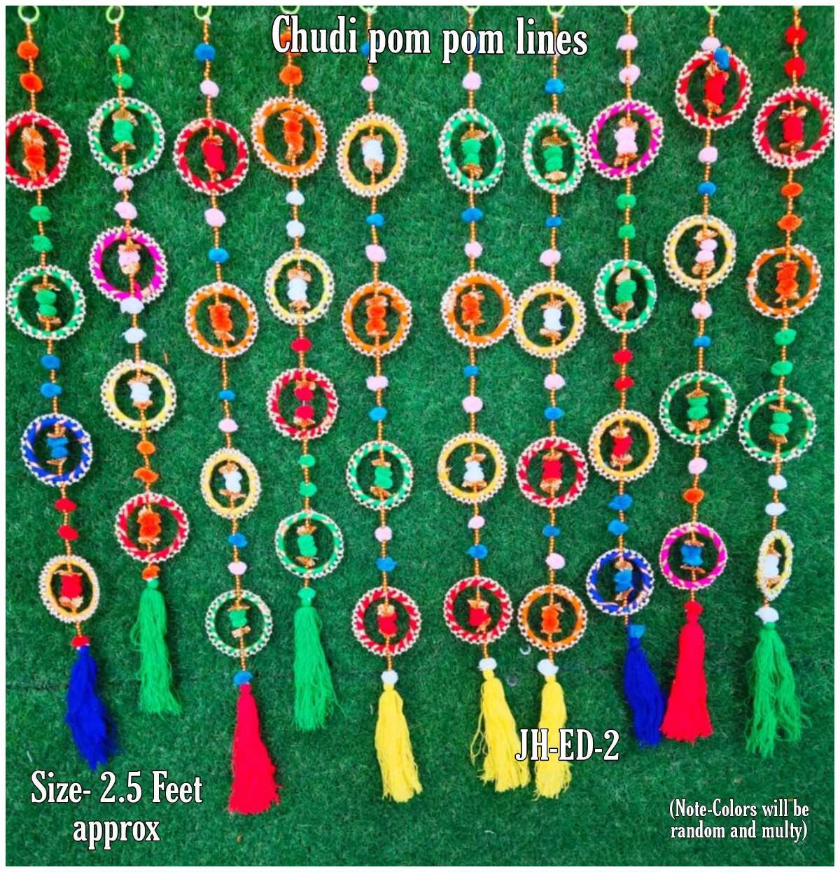 Chudi pom pom lines- party/ festival GIFT Door hanging  festival/Christmas/wedding/diwali mehandi/haldi decoration - pack of 10 lines