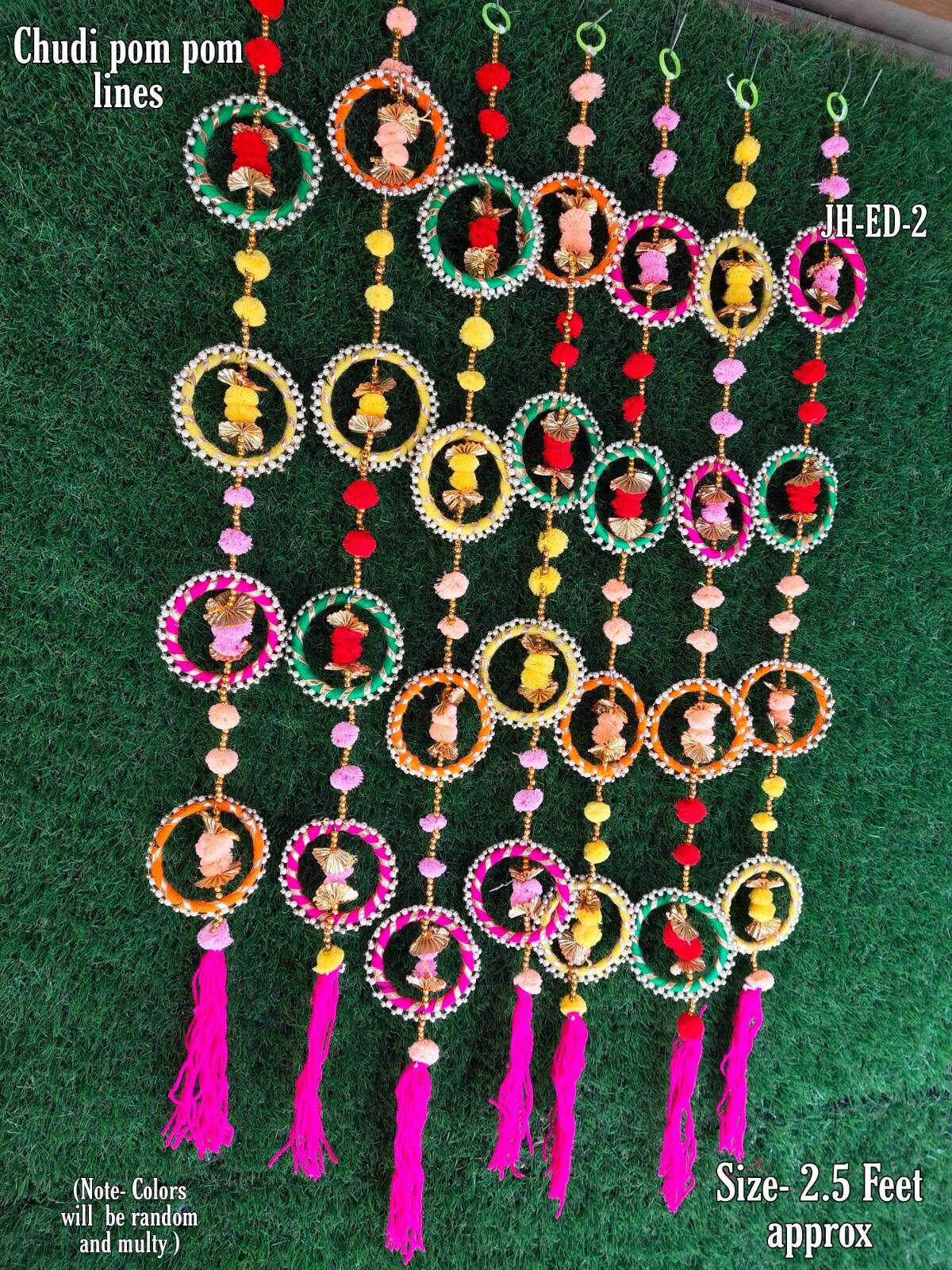 Chudi pom pom lines- party/ festival GIFT Door hanging  festival/Christmas/wedding/diwali mehandi/haldi decoration - pack of 10 lines