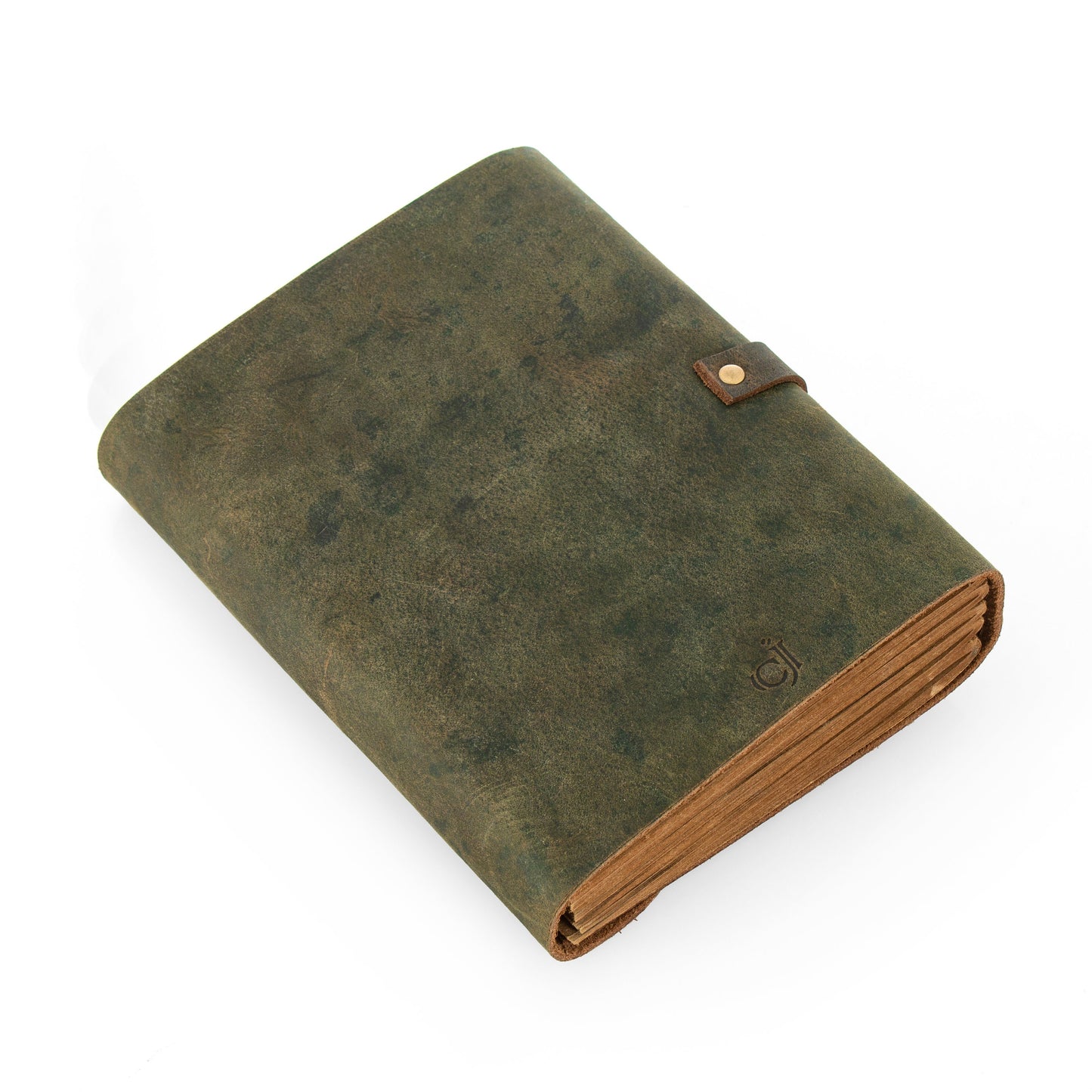 Green Leather Journal Craft paper with Buckle Writing Notebook Antique Leather Bound Daily Notepad for Men + Women,Travel diary Planner