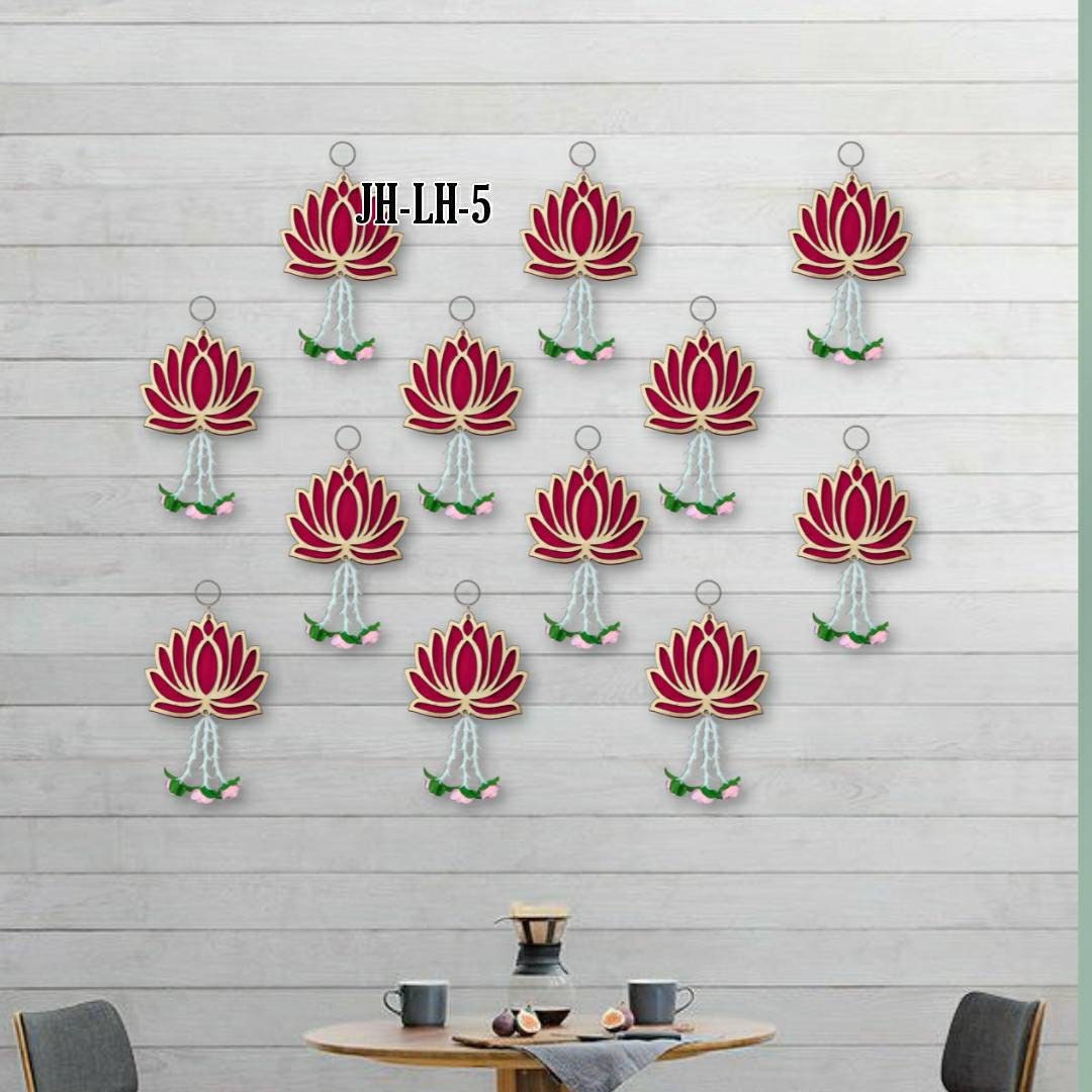 Lotus Flower wall hanging,Lotus Back Drop Hanging Entrance Side Door Hangings for Diwali/Ganpati/Janmashtami backdrops 4 pc set- 11*6&quot;