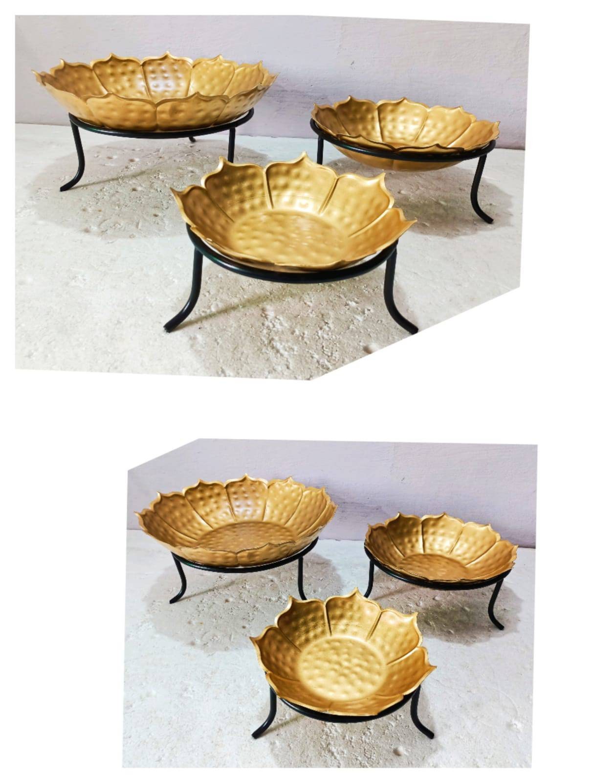 Iron Lotus tashla Urli set /Urli with bowl/urli with stand/Janmashtami/ganpati festival/CHRISTMAS GIFT diwali/wedding Decor-3 pc set 7/9/11&quot;