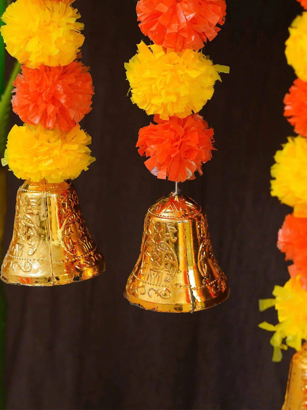 Marigold hanging with bells Toran/valence ganpati decoration/backdrops flower toran marigold flower