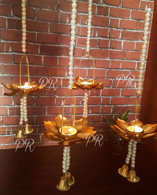 Candle tea light  hanging Lotus with beads Toran/valence wedding decoration/backdrops flower toran candle holder tea light holder  pack of 4