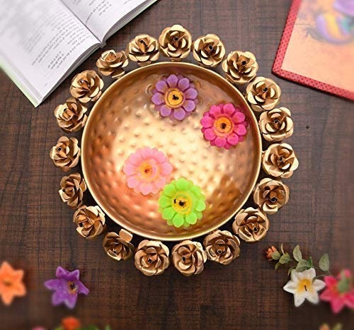 Decorative Urli Bowl/Handcrafted Bowl/Floating Flowers/Tea Light Candles/Home/Office/Table Decor| Diwali/CHRISTMAS/wedding Decoration-12&quot;