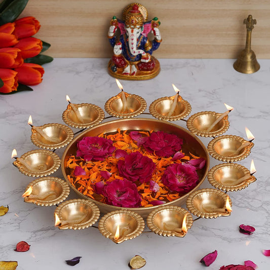 Decorative Urli Bowl/Handcrafted Bowl/Floating Flowers/Tea Light Candles/Home/Office/Table Decor| Diwali/CHRISTMAS/wedding Decoration-12&quot;