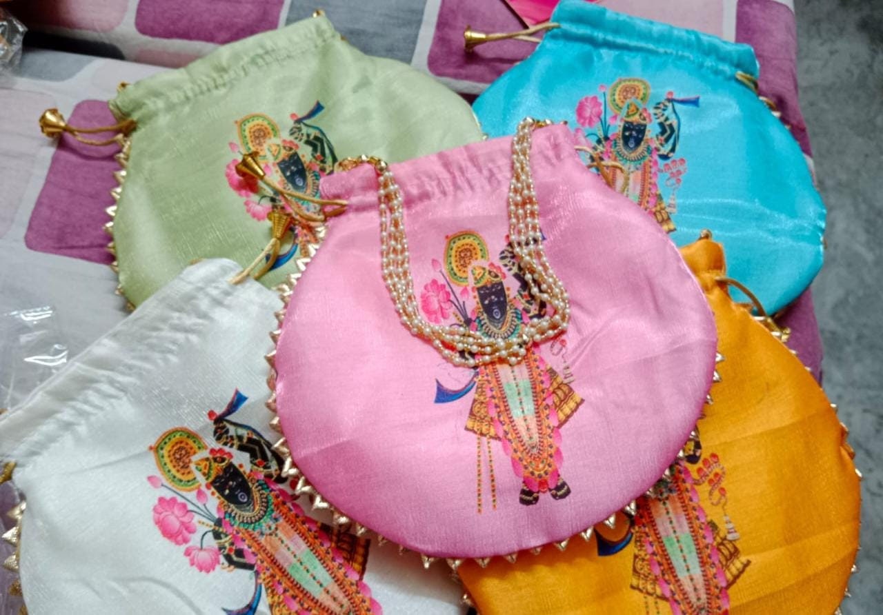 Lot of 100 Indian handmade women srinathjiPotli bags/Evening clutch/purse/ drawstring bags/party/mehendi/wedding handbags/giveaways/gift