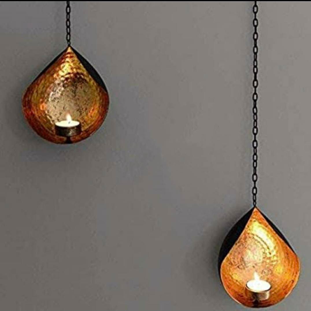 Teardrop Hanging Candle Tea Light Holder/Tea Light Candle/Home/festival/wedding/Pooja room Christmas/DIWALI/New Year Decoration-GIFT-2 pc