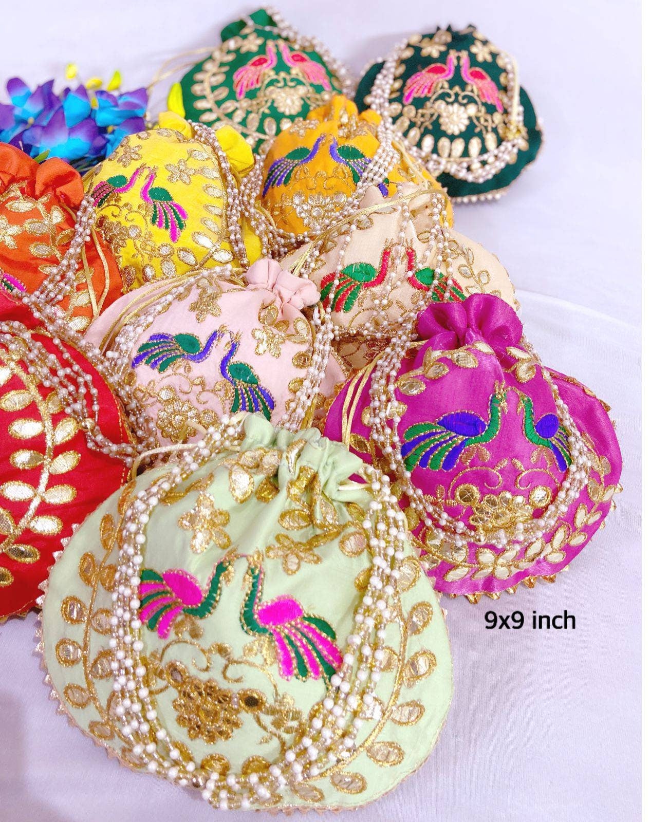 Lot of 100 Indian handmade women embroidered Potli bags/Evening clutch/purse/ drawstring bags/party/mehendi/wedding handbags/giveaways/gift