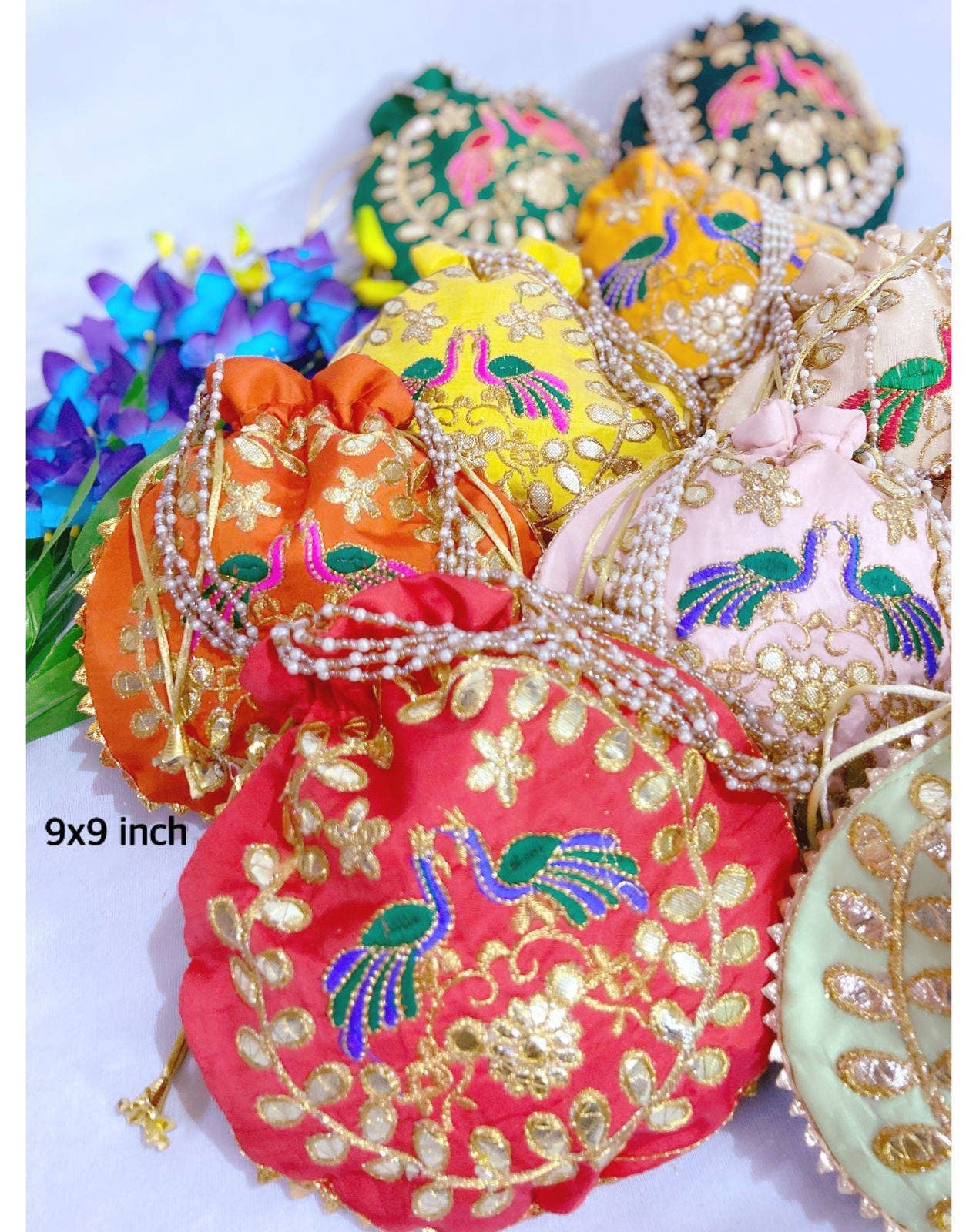 Lot of 100 Indian handmade women embroidered Potli bags/Evening clutch/purse/ drawstring bags/party/mehendi/wedding handbags/giveaways/gift