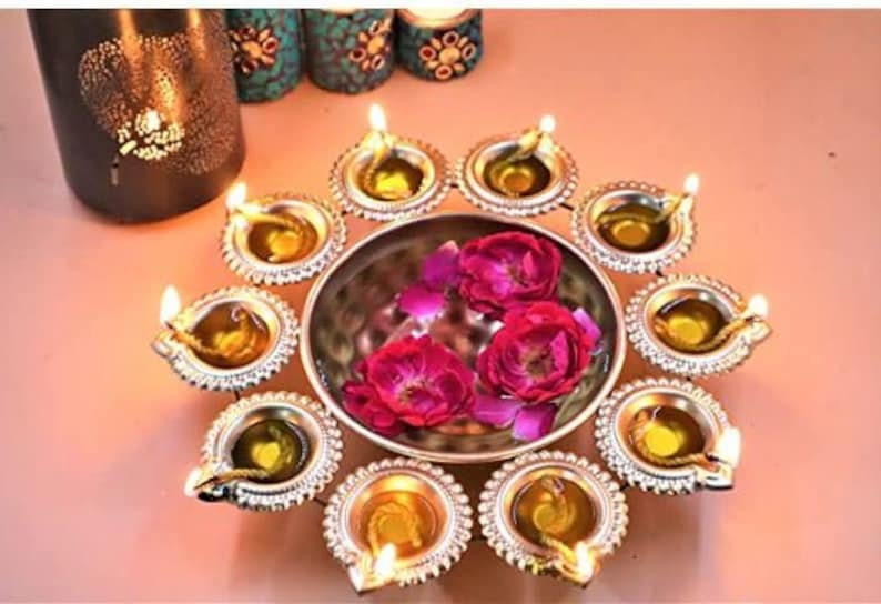 Diya urli/ tea light holder/. Candle holder/Urli with bowl/CHRISTMAS, diwali gift/party, Pooja wedding Decor -1 pc-12 inch