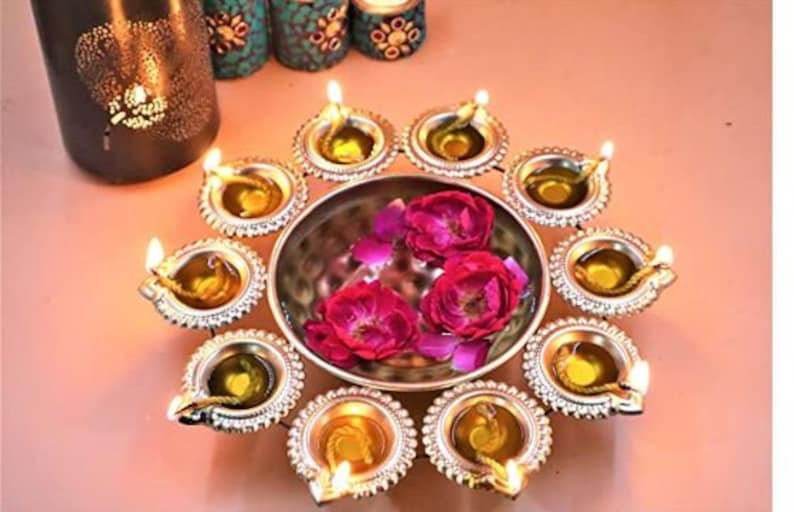 Diya urli/ tea light holder/. Candle holder/Urli with bowl/CHRISTMAS, diwali gift/party, Pooja wedding Decor -1 pc-12 inch