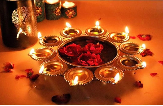 Diya urli/ tea light holder/. Candle holder/Urli with bowl/CHRISTMAS, diwali gift/party, Pooja wedding Decor -1 pc-12 inch