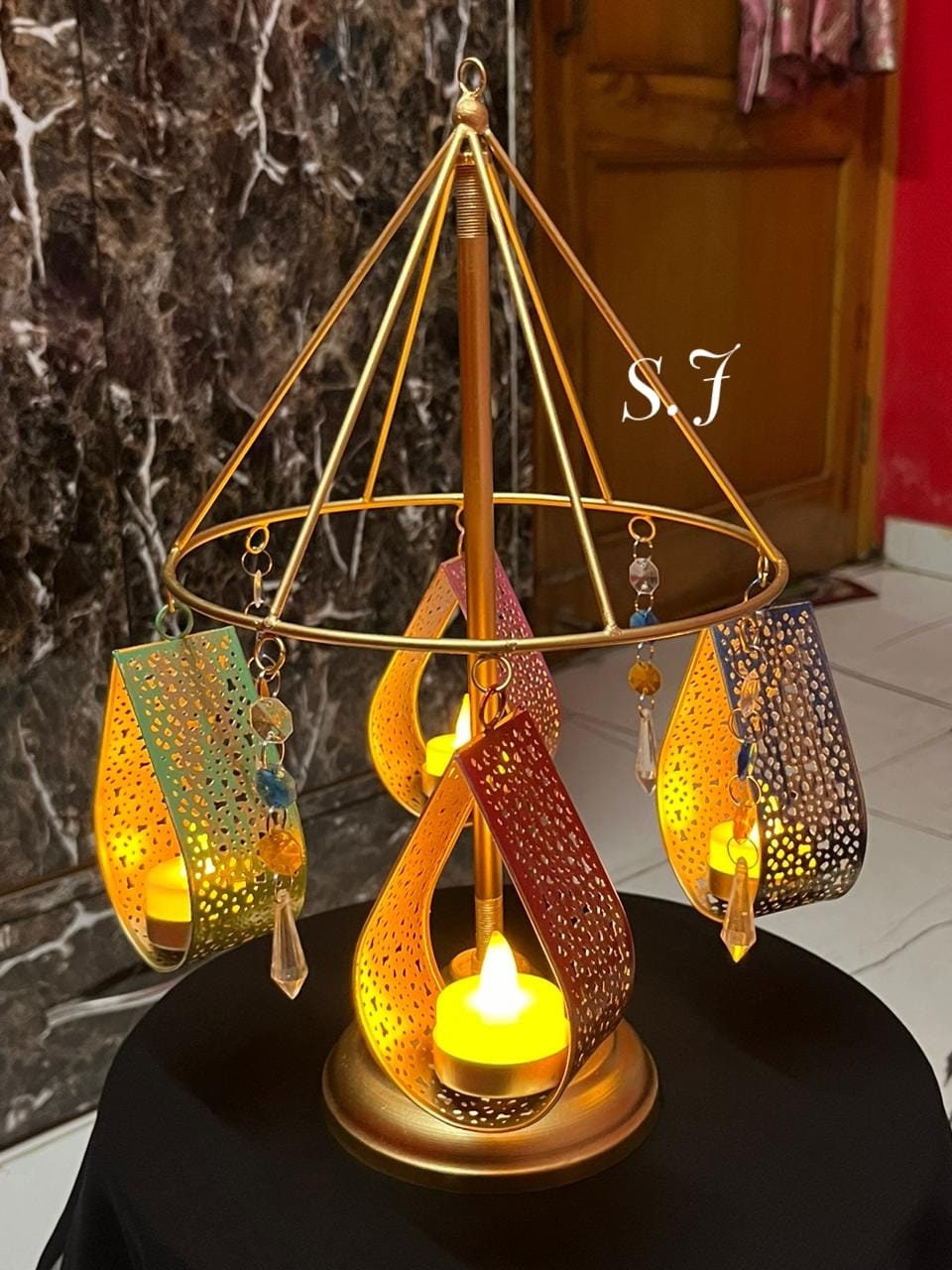 Diwali Tea Light Holder Table Crystal teardrop Tea Light candle holder Stand/Diwali Diya/Wedding/Christmas/DIWALI/festival/return gift/Decor