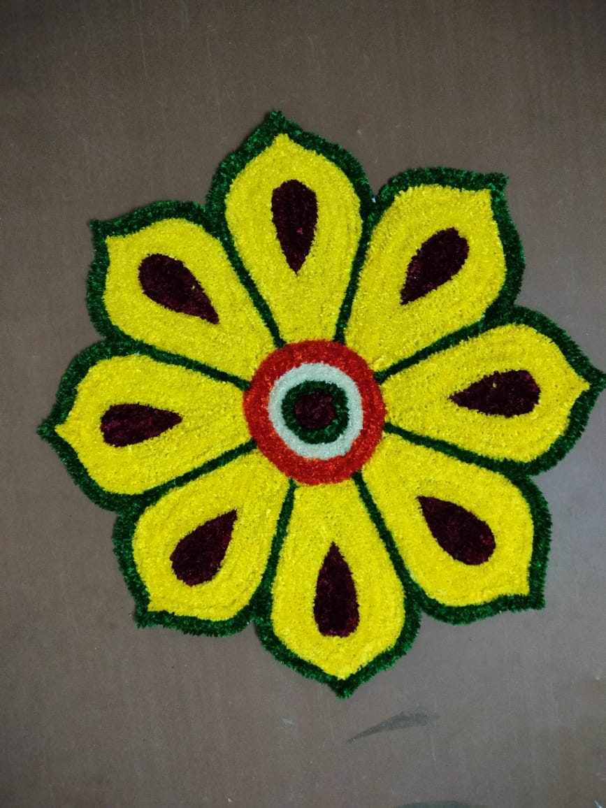 Rangoli mat Canvas base fur mat, fancy Yarn Antiskid Modern Rangoli Door Mat/Home Decoration/pooja room decoration/Festival decoration