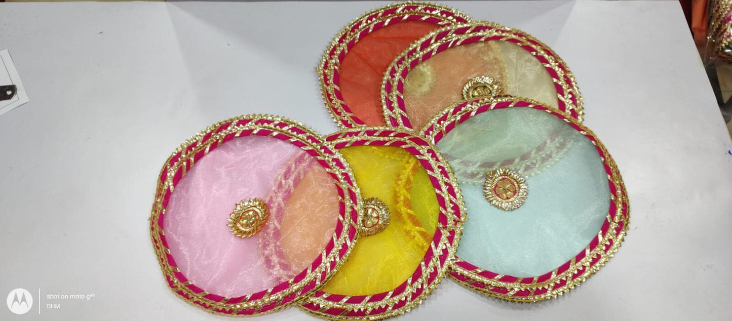 Pack Of 2 Indian Indian Thali Covers,Wedding Favors,Indian Handicrafts, Silk thali Covers, Return Favors Lap Cover Shagun Ceremony or Pooja.